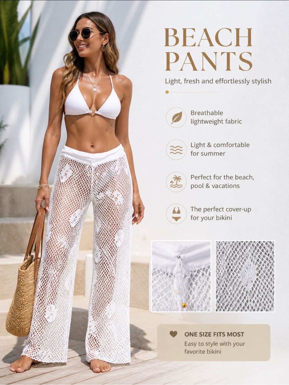 White Crochet Beach Pants Cover-Up New Out of Ticket